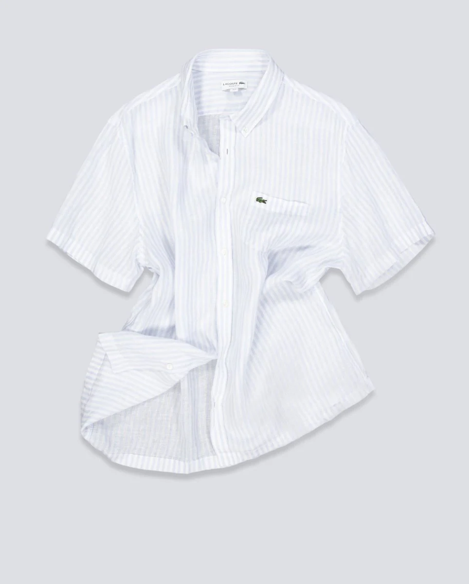 Camisa Lacoste Casual Manga Corta Azul Blanco Hombre - Image 2