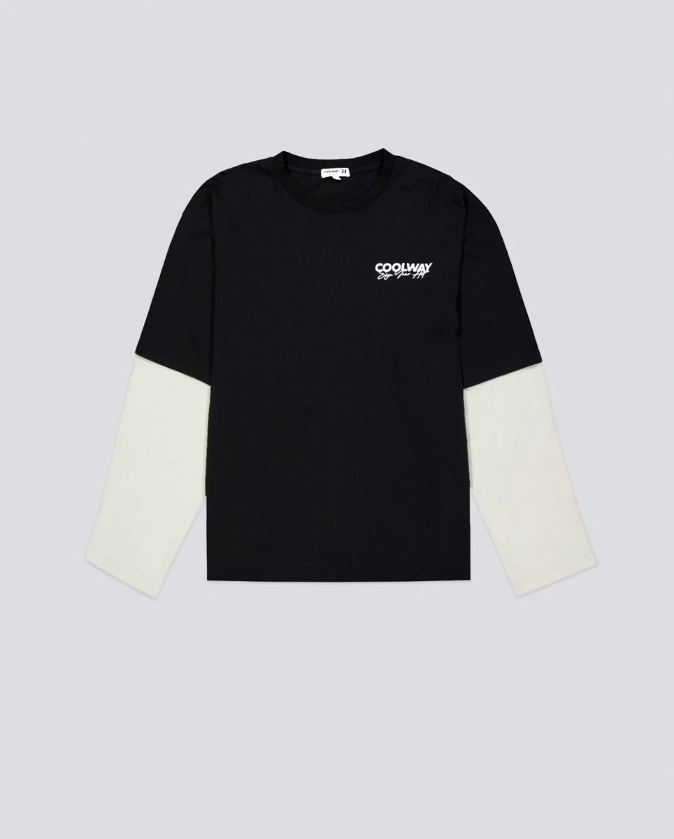 Camiseta Coolway Double Sleeve Negro Y Blanco Unisex