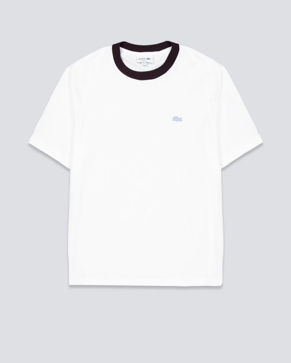 Camiseta Lacoste Cuello Contraste Blanco Unisex