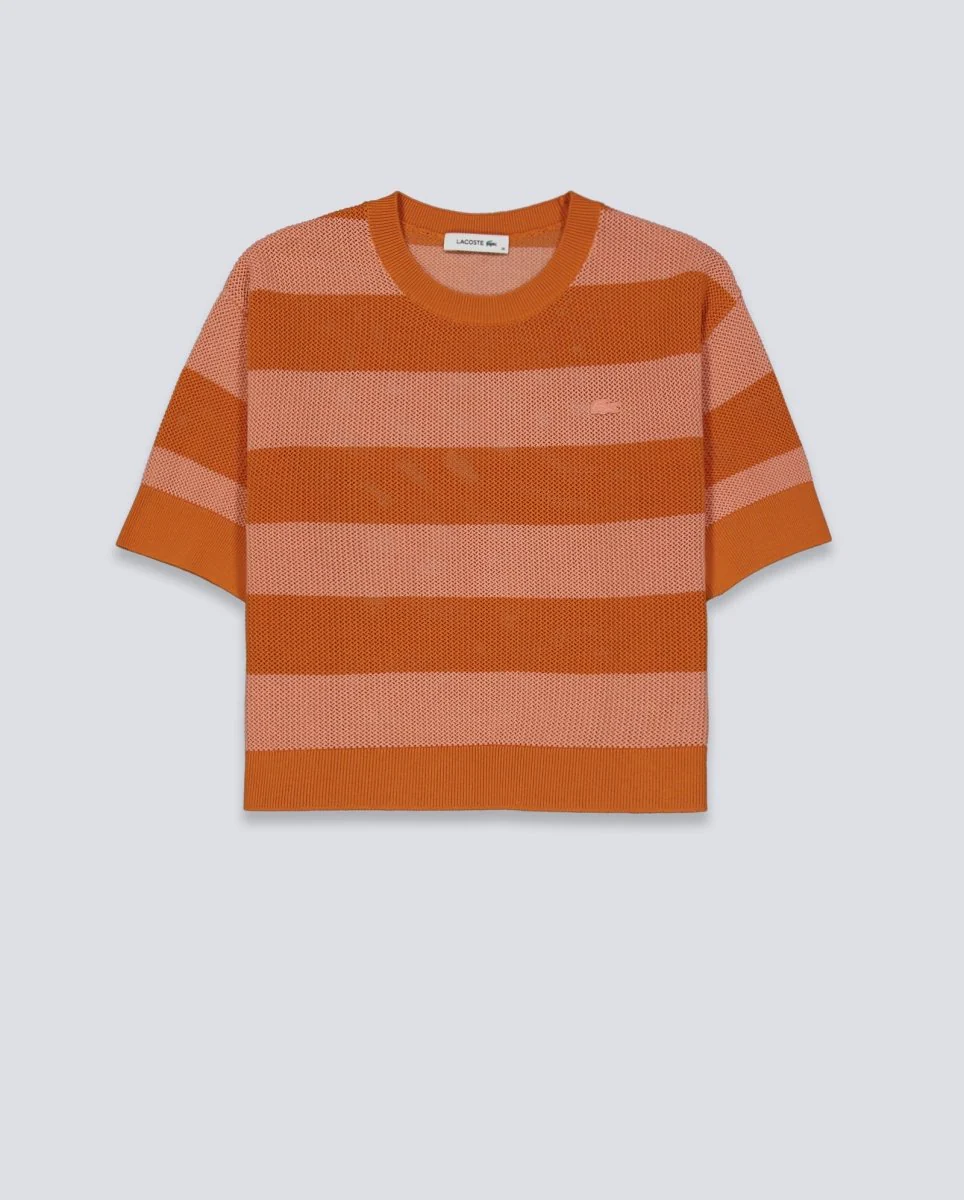 Camiseta Lacoste Rayas Naranja Mujer