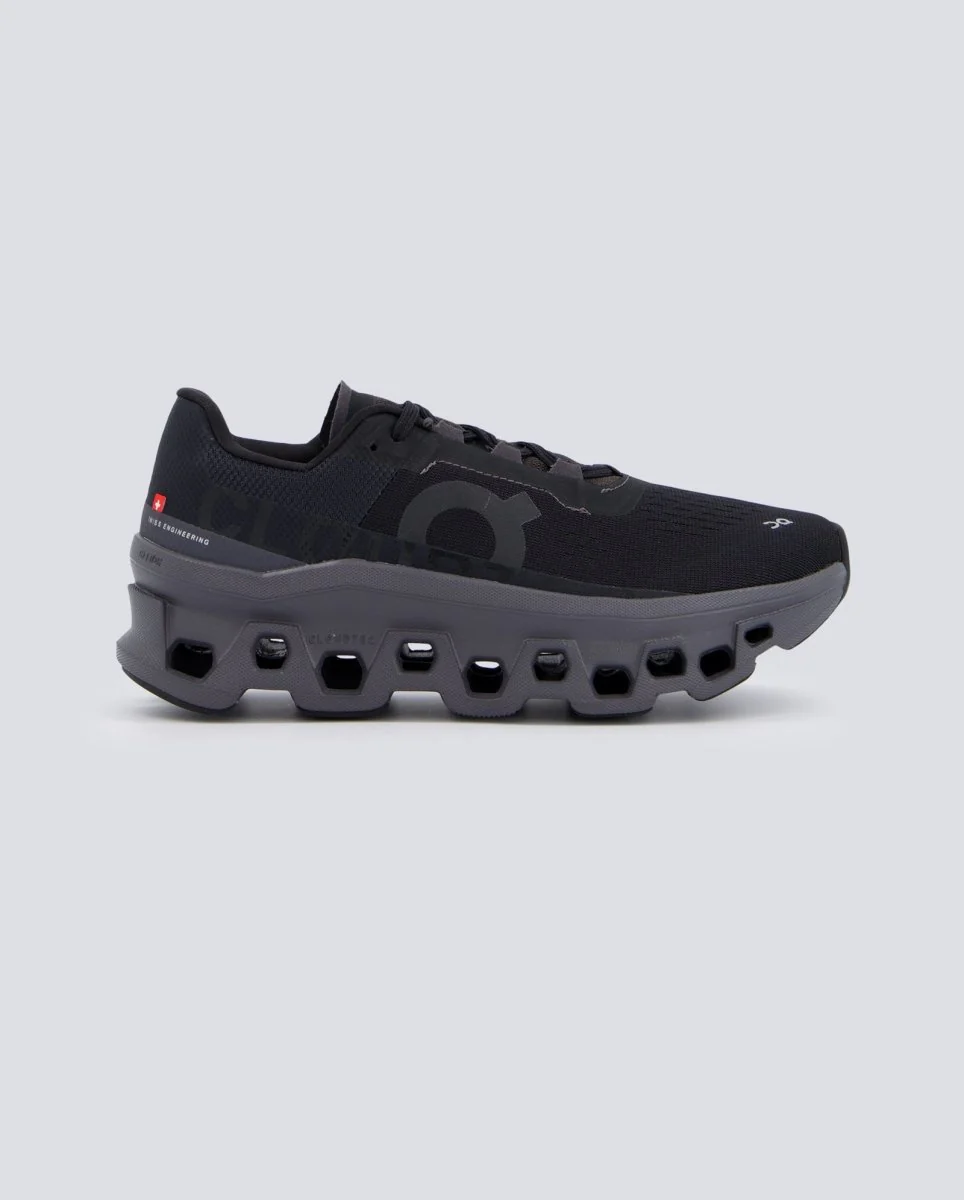 On Cloudmonster Negro Y Gris Mujer