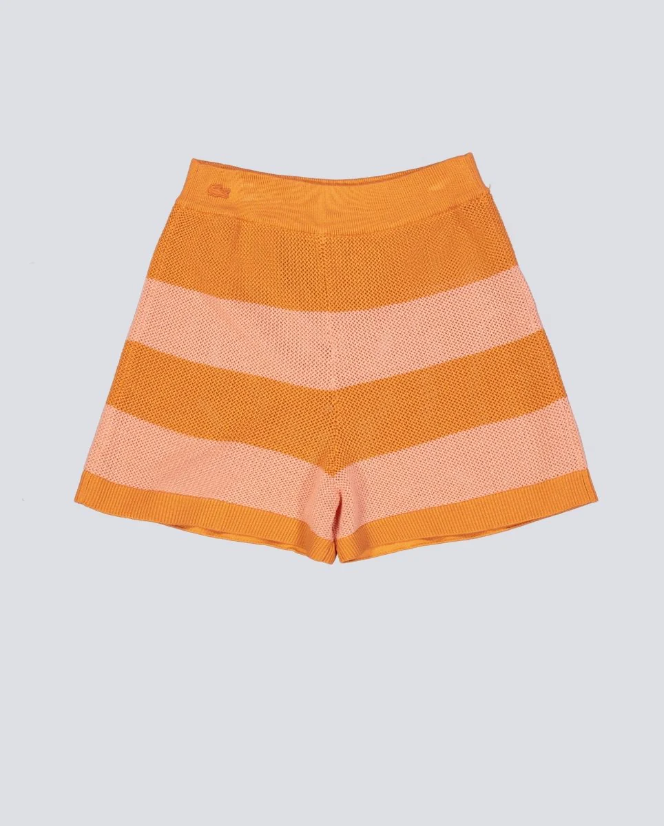 Pantalón Corto De Punto Lacoste Rayas Naranja Mujer