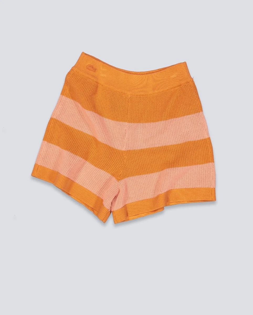 Pantalón Corto De Punto Lacoste Rayas Naranja Mujer - Image 2