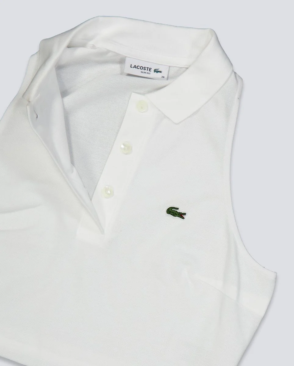 Polo Lacoste Cropped Blanco Mujer - Image 2
