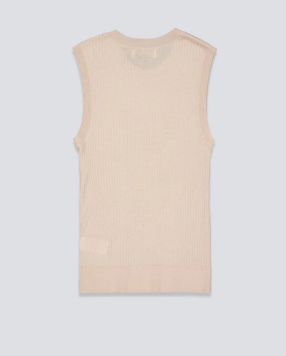 Top De Tirante Lacoste Canalé Beige Mujer - Image 3